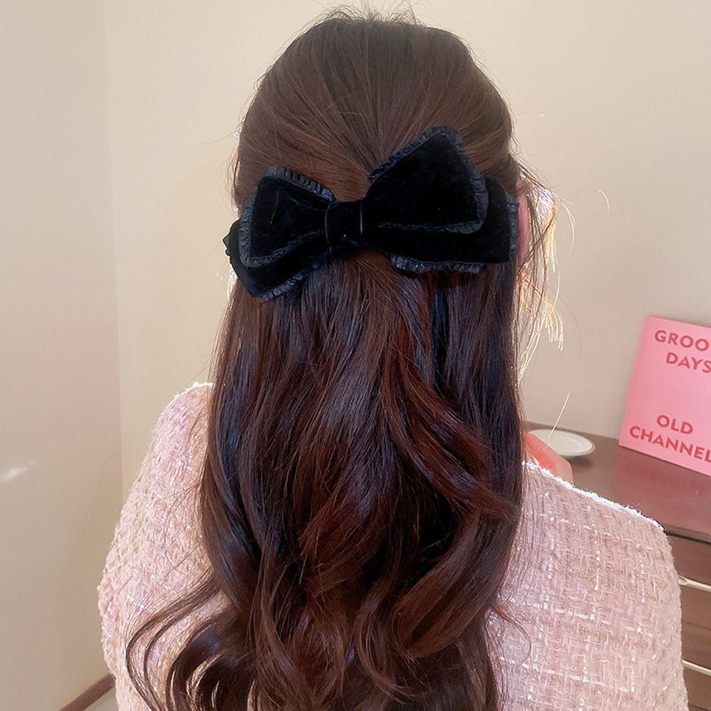 Băng Đô Cài Tóc Đính Nơ Vải Nhung Phối Ren Phong Cách Hàn Quốc Thời Trang Cho Nữ