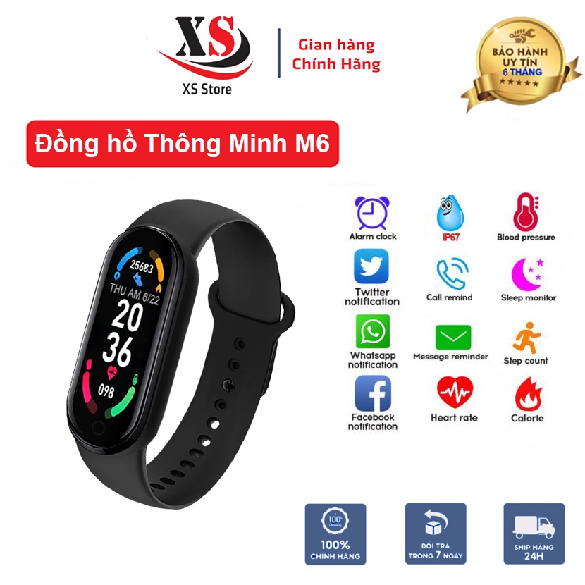 Đồng Hồ Thông Minh XS Store M6 Smart Band - Theo Dõi Sức khỏe, Đổi Hình Nền, Chống nước IP67