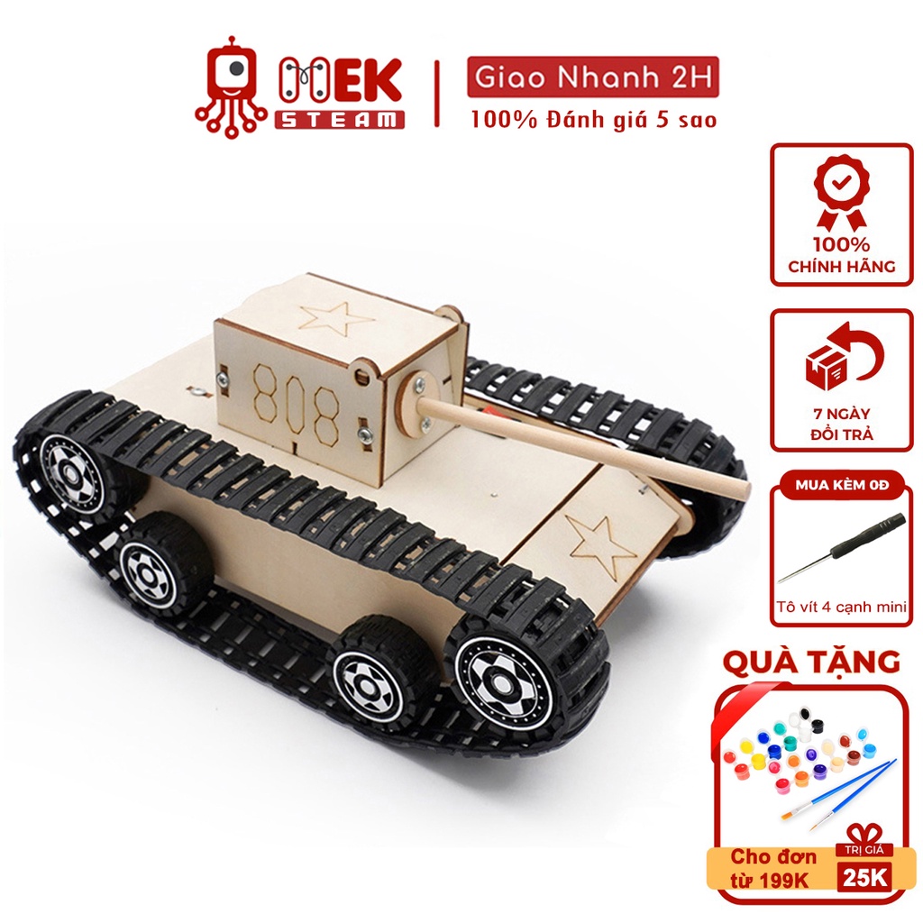 Đồ chơi trẻ em MEKVN bộ lắp ráp mô hình xe tank động cơ điện C-37A bằng gỗ phát triển trí tuệ sáng tạo thông minh