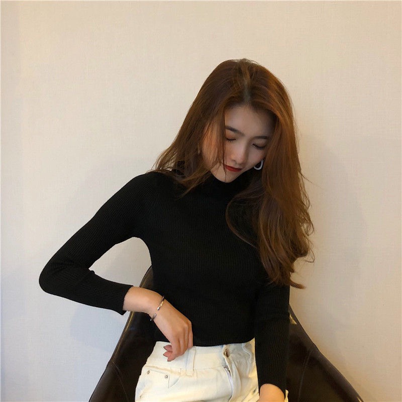 Áo sweater dệt kim tay dài cổ vuông đơn giản phong cách thời trang dành cho nữ