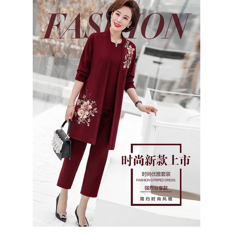 Bộ Trang Phục Hai Mảnh Thời Trang Xuân Thu Phong Cách Trung Hoa Cho Phụ Nữ Trung Niên