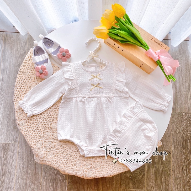 Sét body chip cánh tiên đầy tháng/ thôi nôi cho bé gái kèm mũ