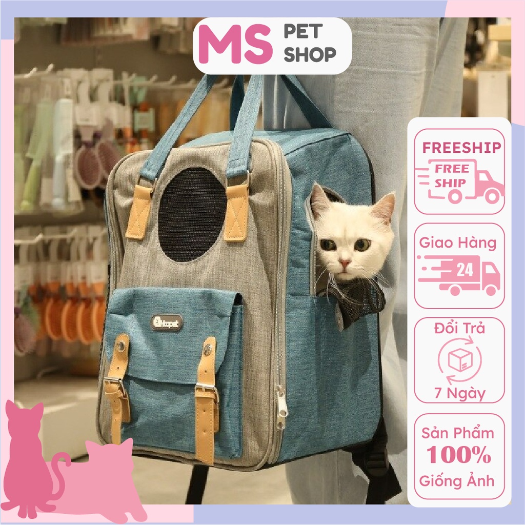Balo Mèo Vận Chuyển Chó Mèo - Balo Đựng Chó Mèo Vải Phối Da Thời Trang Siêu Lớn - MSPETSHOP OFFICIAL STORE