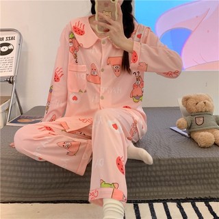 Set đồ ngủ Pyjama dài cổ tròn hoạ tiết Patrick Star hàn quốc