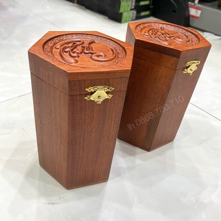 Hộp đựng chè - Hộp đựng trà gỗ hương chạm khắc chữ phúc - size lớn