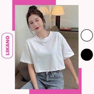 Áo croptop cổ tròn trơn form rộng 2 màu LIKANO CRT08 iu