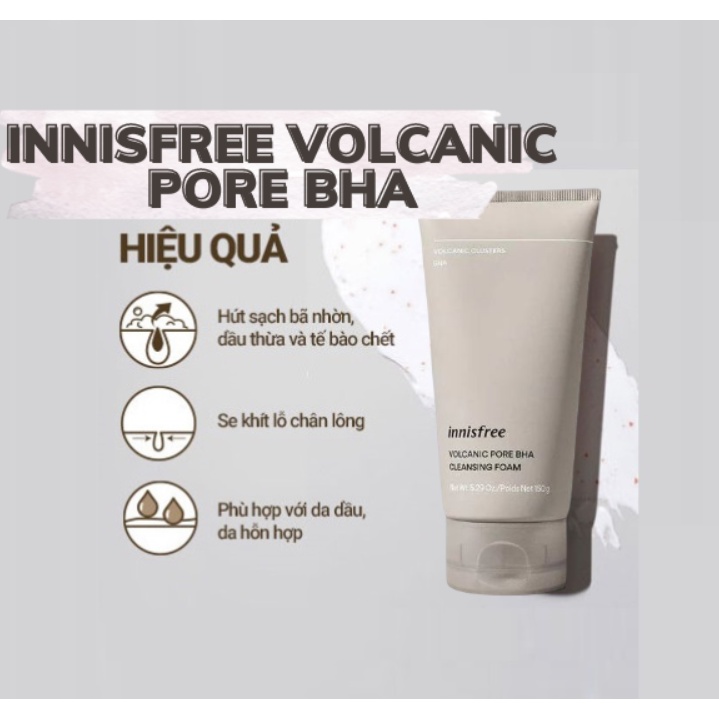 Sữa Rửa Mặt Innisfree Tro Núi Lửa Jeju Volcanic Pore BHA Cleansing Foam Hàn Quốc 150g