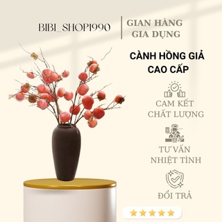 Cành quả hồng giả chất liệu cao cấp 7 quả màu sắc tự nhiên cao 90cm