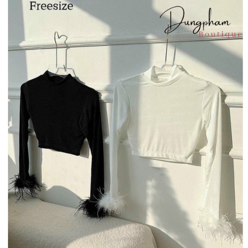 Áo croptop tay lông vũ - Dungpham.Boutique