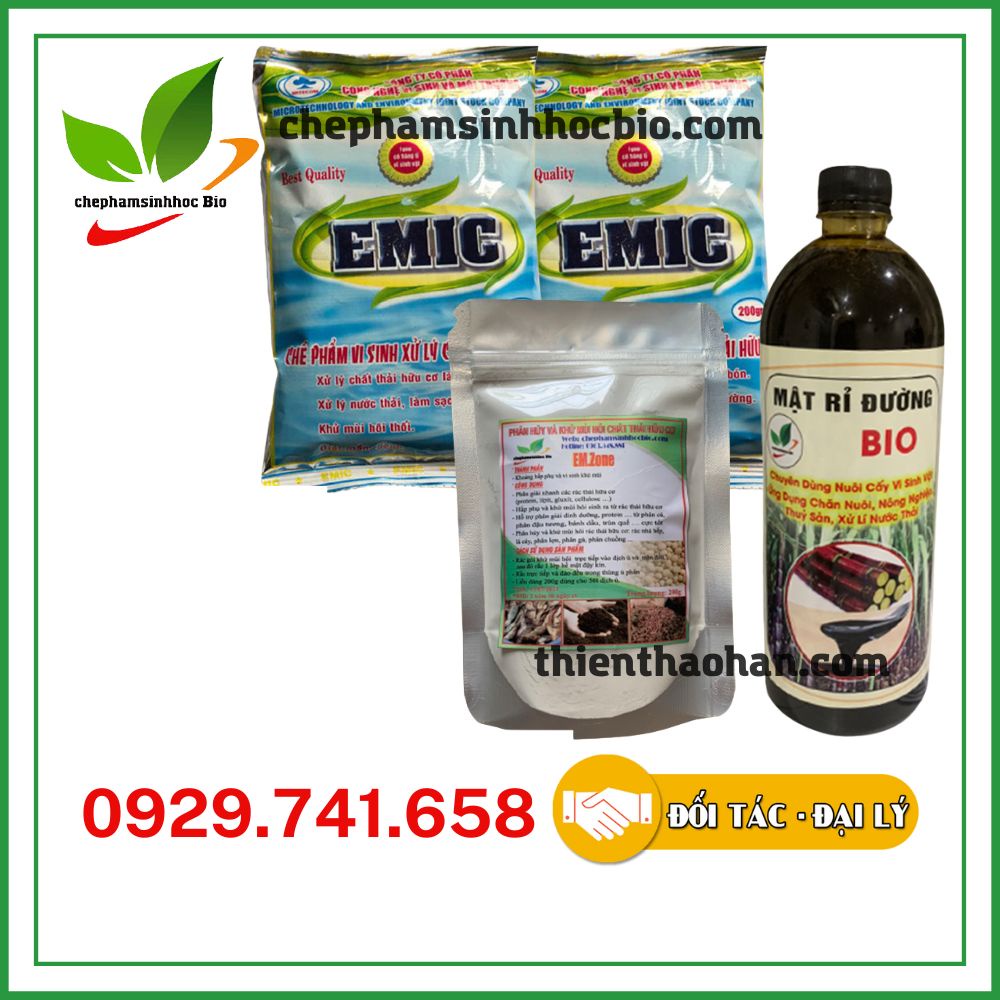 Combo 2 gói Emic 200gr + 1kg mật rỉ + Emzone 200gr. Men vi sinh ủ phân