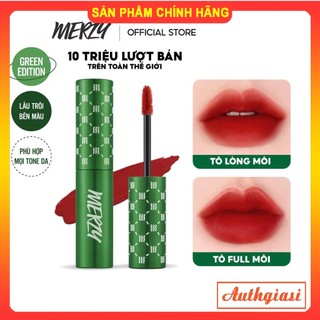 [Hot Trend] Son kem Merzy Velvet Tint V6 Đỏ Gạch tôn da  [Mẫu Mới] Vỏ Xanh Siêu Đỉnh