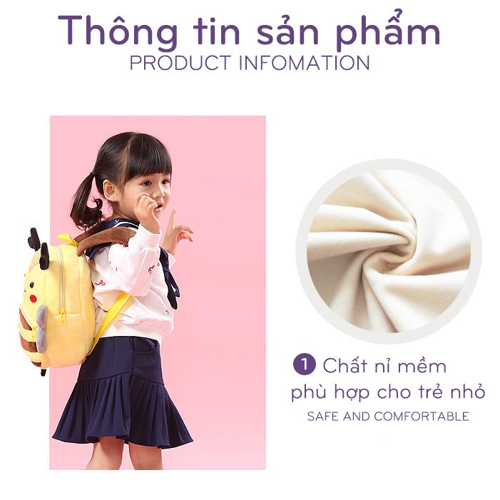 Balo cho bé trai bé gái JJ Kids trẻ em mầm non mẫu giáo hình thú dễ thương