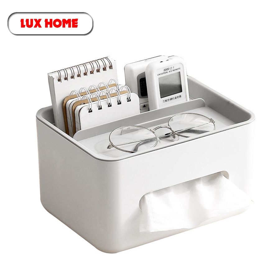 Hộp đựng giấy ăn để bàn LUXHOME có ngăn để đồ đa năng, chất liệu nhựa PP cao cấp