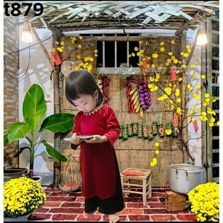 áo dài Nhung đính ngọc trai kèm quần lụa hot trend cho bé siêu xinh