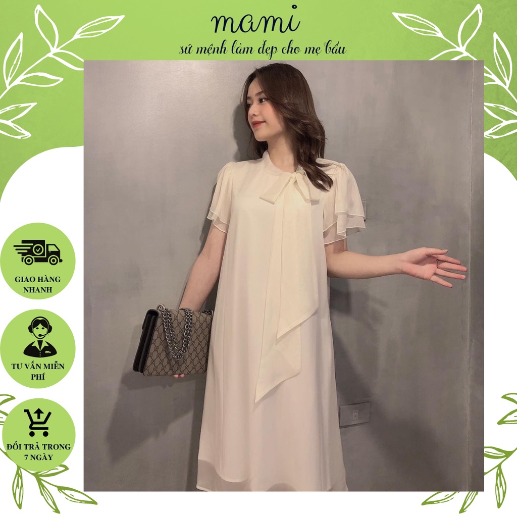 Váy bầu, đầm bầu thiết kế cao cấp Mami dáng suông dài qua gối,chất liệu lụa voan cao cấp mềm mại sang chảnh đi chơi