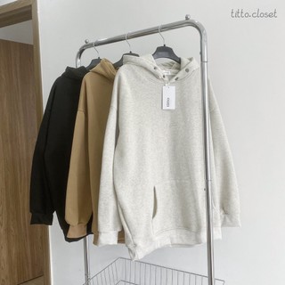Áo nỉ hoodie trơn basic form rộng nam nữ titto closet