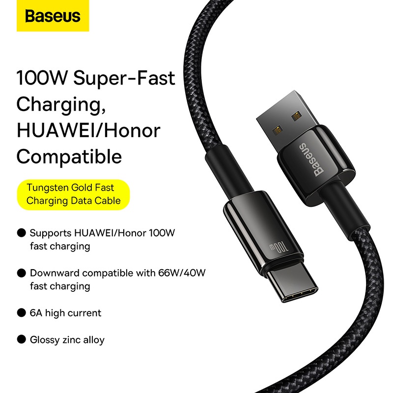 Cáp sạc Baseus 100W USB Type C thích hợp cho Samsung Pro Huawei P30 Realme Oneplus Poco F3 tốc độ nhanh