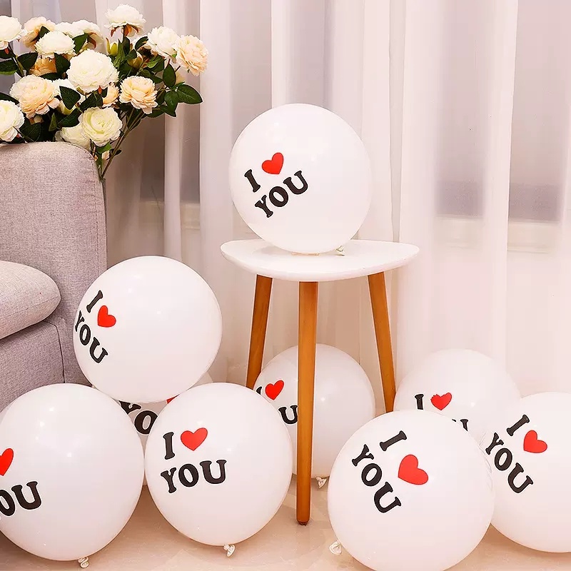 Set 10 Bong Bóng Cao Su 12 Inch Hình Trái Tim In Chữ I Love You Dùng Để Trang Trí Tiệc Cưới / Sinh Nhật