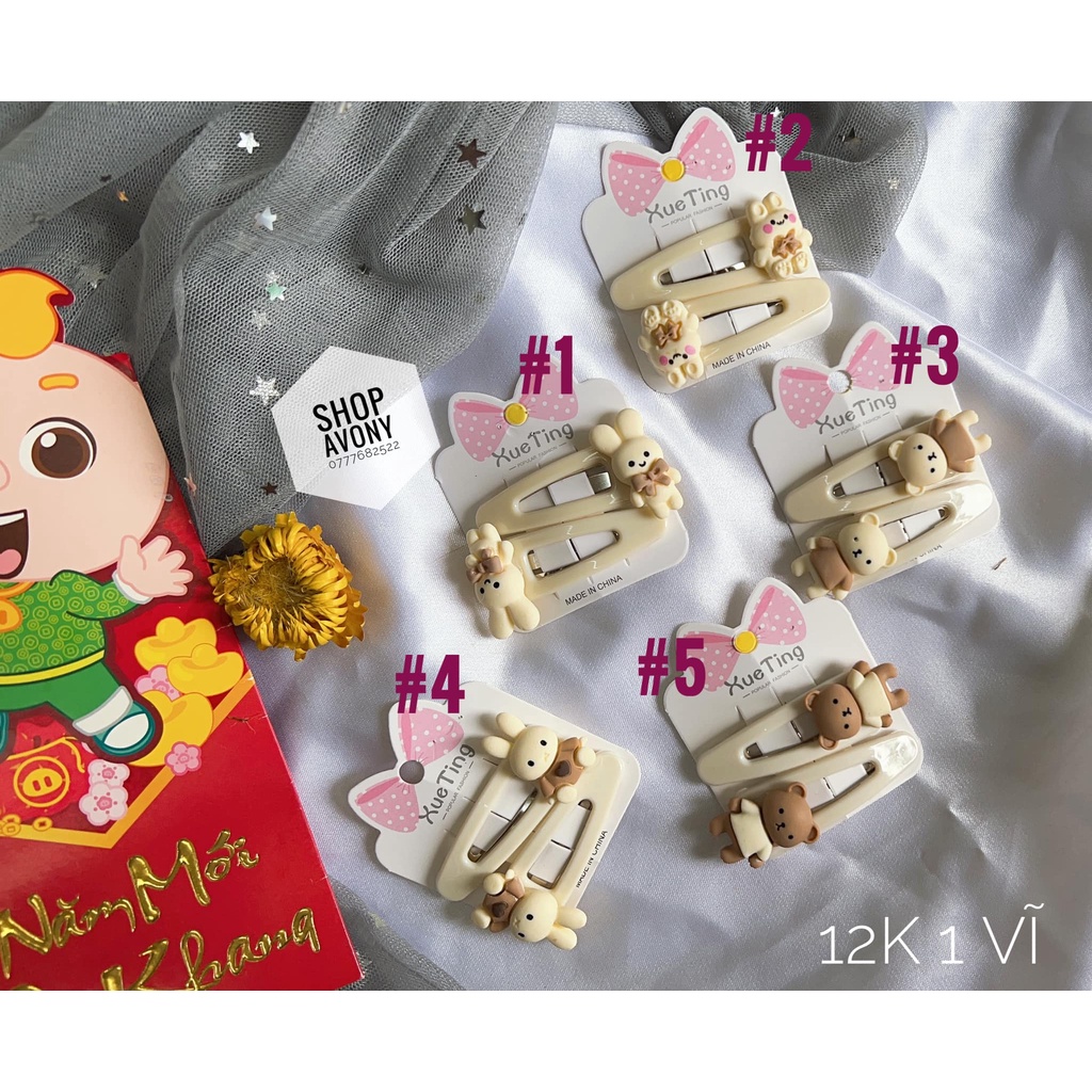 1 vĩ 2 cái kẹp tóc mái cho bé đính icon