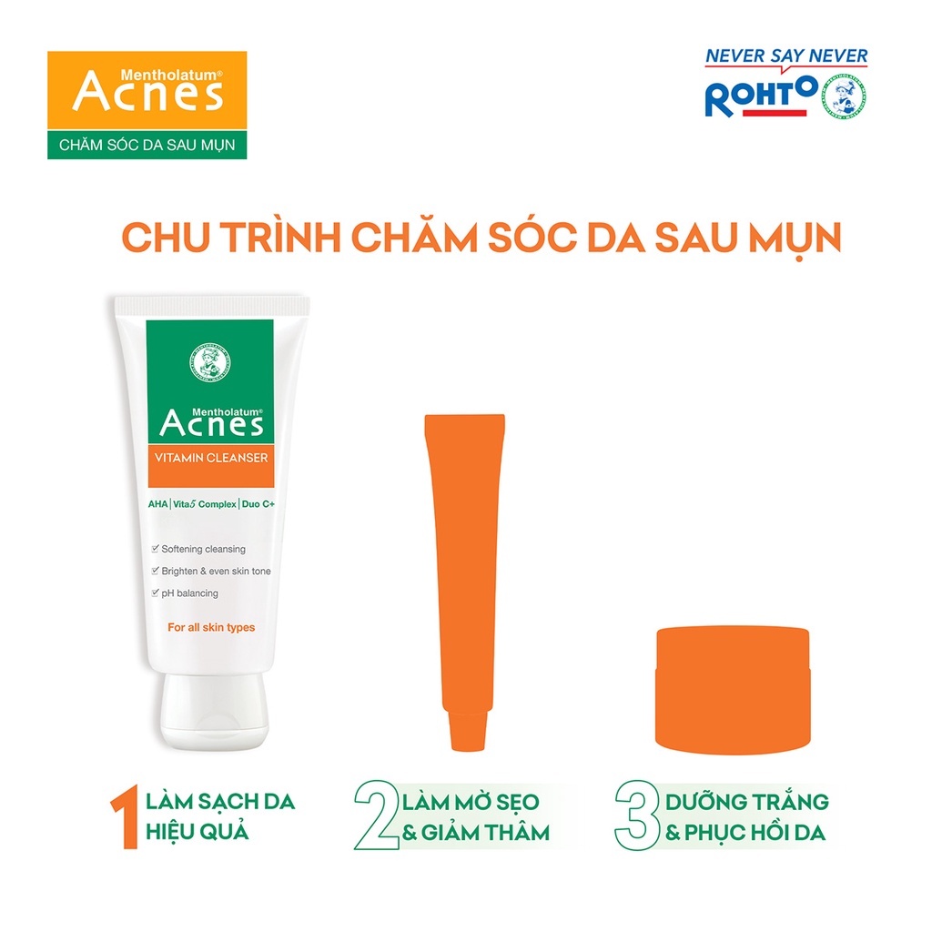 Kem rửa mặt vitamin Acnes Cleanser làm sạch, phục hồi da sau mụn, da sáng khỏe, mịn màng, mờ sẹo, giảm nhanh thâm mụn