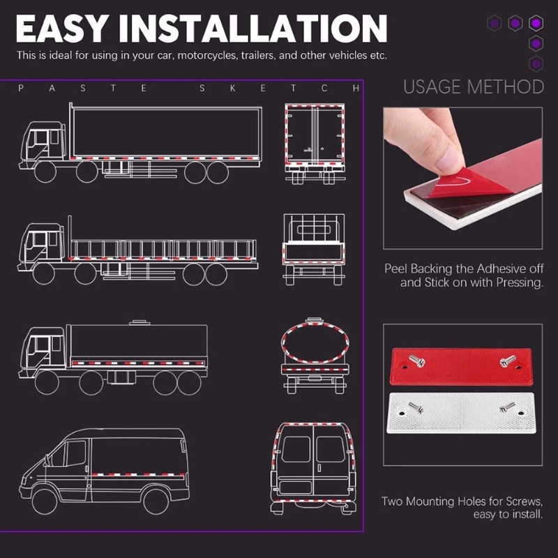 Miếng Dán Phản Quang Màu Trắng / Đỏ Cảnh Báo An Toàn Cho Xe Hơi