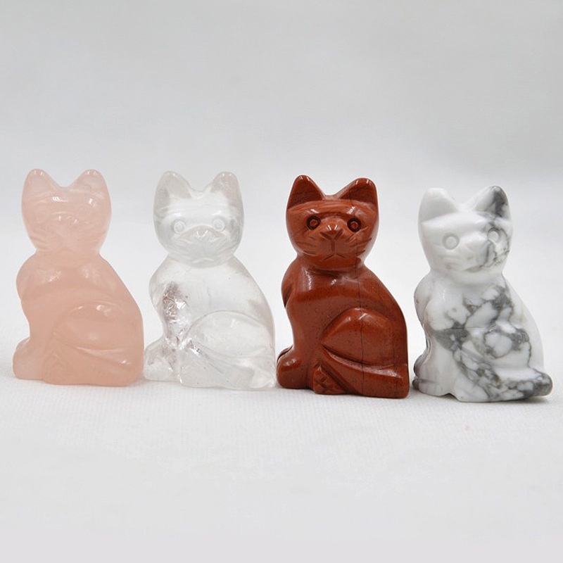 Tượng Mèo Bằng Đá Thạch Anh Tím Tự Nhiên Dùng Trang Trí Nhà Cửa