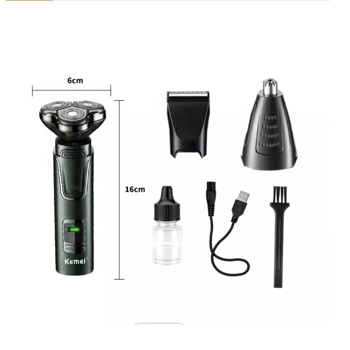 Máy Cạo Râu Đa Năng 3 Trong 1, Tặng Kèm Đầu Tỉa Lông Mũi và Tông Đơ Cắt Tóc Kemei Km 2808