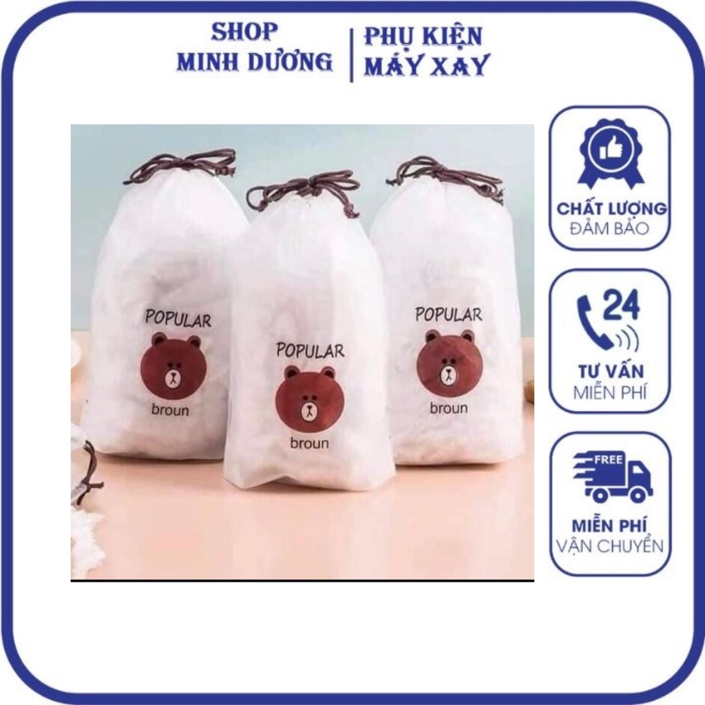 Set 100 màng bọc thực phẩm túi gấu có chun co dãn túi nilon bọc đồ ăn tiện lợi bảo quản tươi mới tái sử dụng