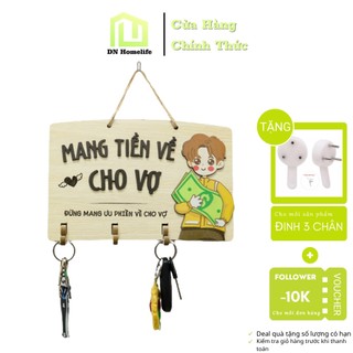 Bảng gỗ Mang tiền về decor có móc treo chìa khóa siêu dễ thương, hot trend