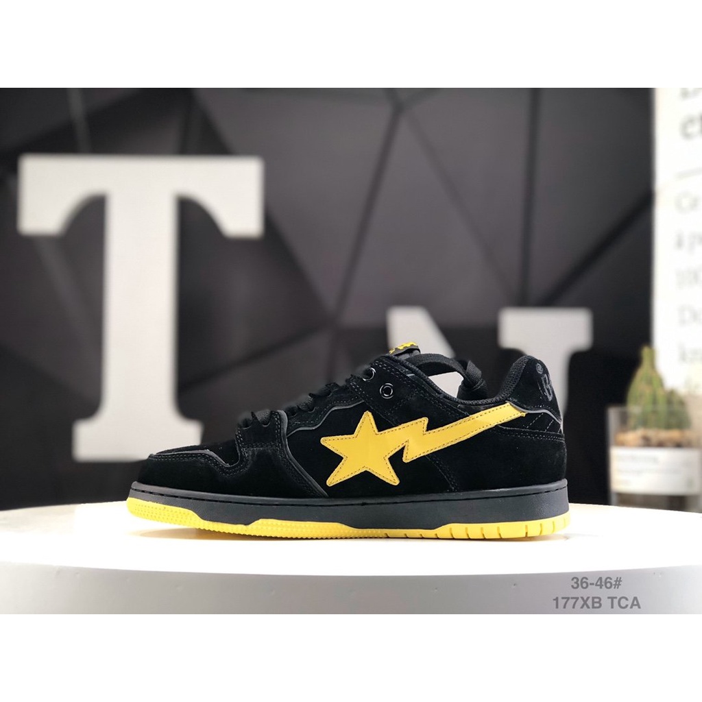 Bape Giày Thể Thao Da Bóng Màu Xanh Dương Trắng Dễ Phối Đồ Thời Trang 1G70191031 36-46