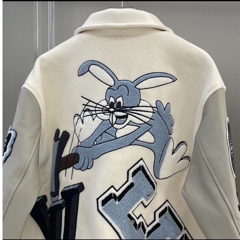 Áo Khoác Varsity Jacket LV Trắng Nỉ Dạ Tay Da  Cao Cấp Cho Nam Nữ