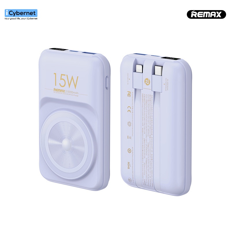Sạc dự phòng không dây mini sạc nhanh 15W tích hợp dây Remax 10000mah Rpp - 281 chính hãng