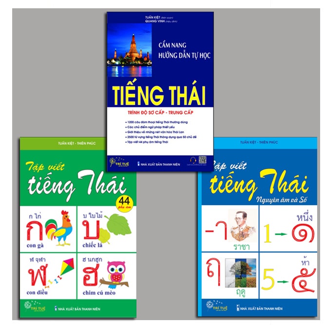 Sách -Combo 3 quyển tiếng Thái (Cẩm nang hướng dẫn tự học tiếng Thái + 2 quyển Tập viết tiếng Thái (Nguyên âm + Phụ âm))