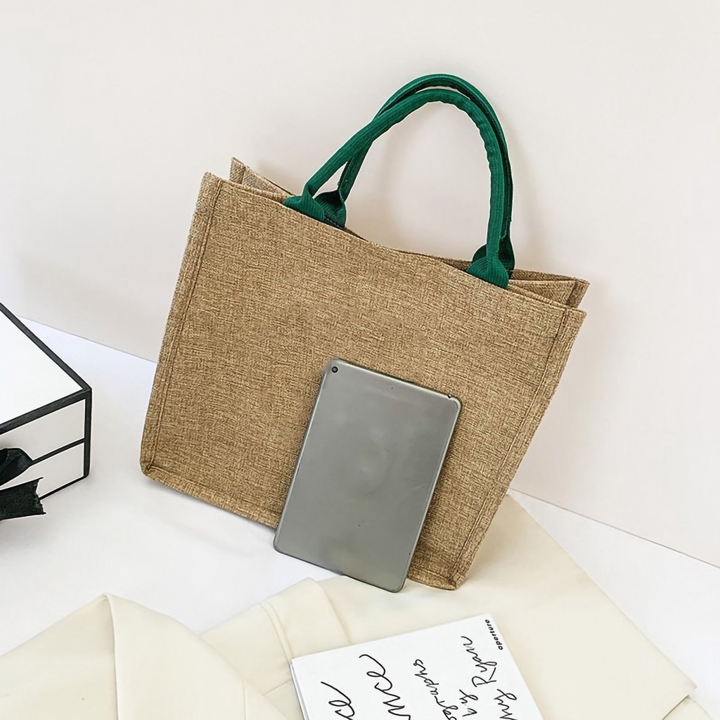 Có thể bán buôn Túi xách phụ nữ Dung tích lớn Vải lanh chắc chắn đựng đồ ăn trưa thoải mái để sử dụng hàng ngày Ilikebag Hàng giao ngay