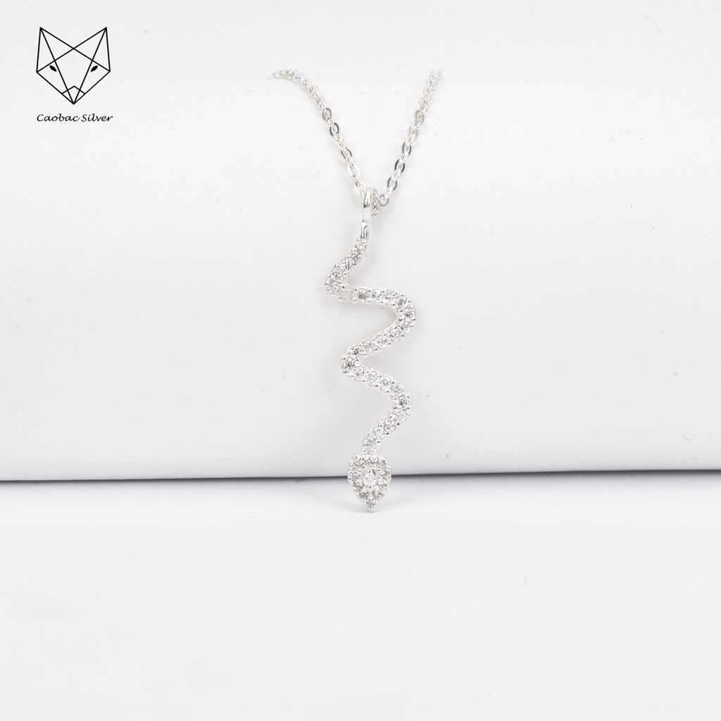 Dây Chuyền Bạc Ta Cao Cấp CaoBac Silver Hoạ Tiết Hình Rắn Đính Đá Lấp Lánh, Độc Lạ, Mới Lạ Dành Tặng Cho Gái