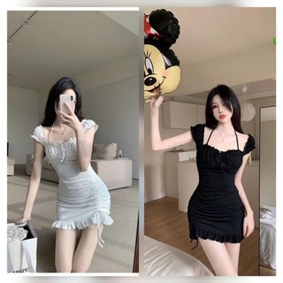 Đầm body rút dây cổ cột nơ cá tính freesize