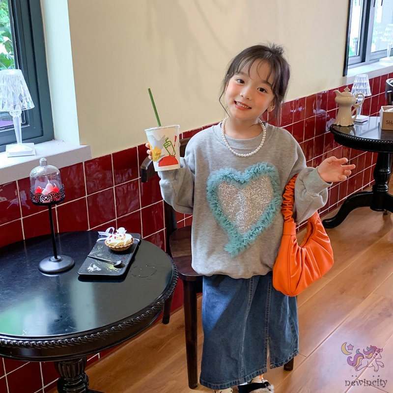 Áo Sweater Đính Kim Sa Trái Tim Thời Trang Hàn Quốc Cho Nữ