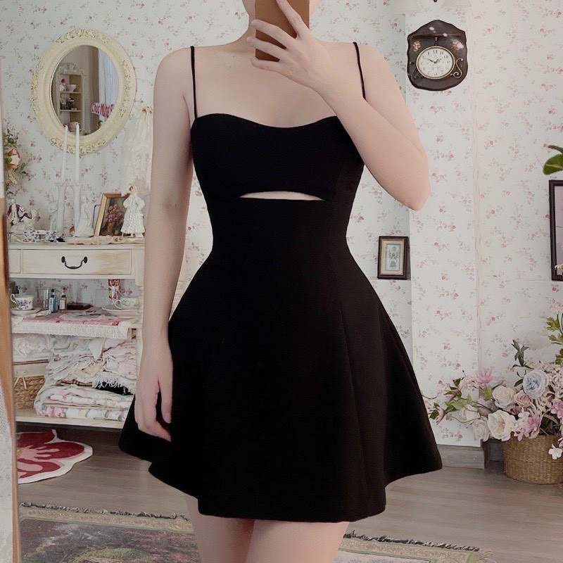 Đầm Xoè Hai Dây Hở Eo Quyến Rũ CC06