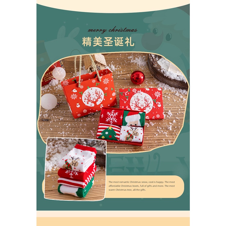 Tất Noel Cho Bé Trai Bé Gái Hộp quà 4 đôi tất giáng sinh dày dặn ấm áp quà tặng dễ thương cho bé yêu