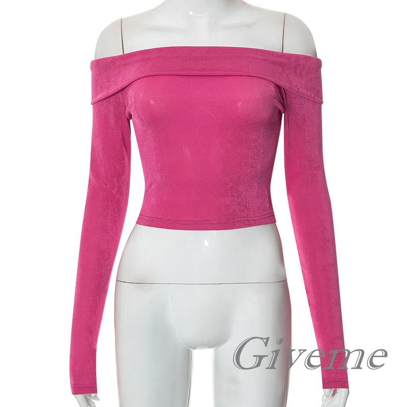 Áo Croptop Trễ Vai Tay Dài Màu Sắc Đơn Giản Cho Nữ