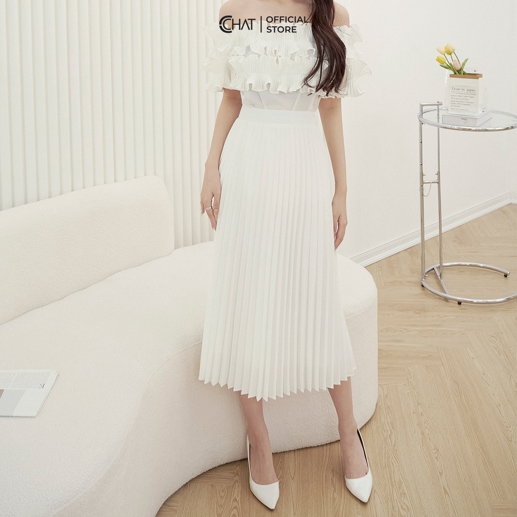 Chân Váy 𝐂𝐂𝐇𝐀𝐓 Dập Ly Dáng Dài Chất Mango Cao Cấp Phong Cách Trẻ Trung 92CDE2005LT