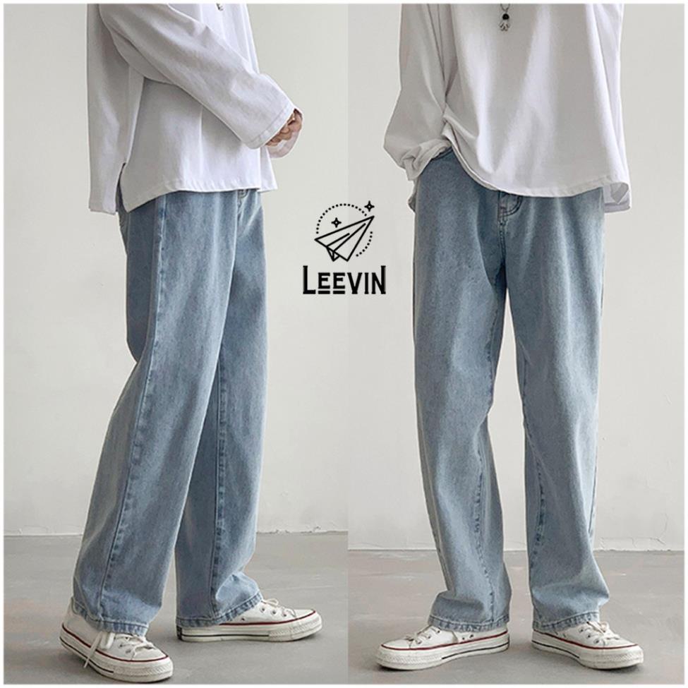 Quần Jean Nam Ống Rộng Simple Unisex - Kiểu quần jeans nam vải bò form dáng rộng suông hàn quốc Leevin Store - J031 !