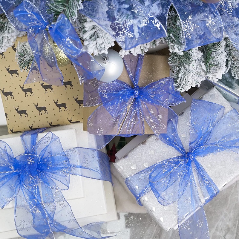 Cuộn Dây Ruy Băng Lưới 6CM * 10M Họa Tiết Bông Tuyết Nhiều Màu Sắc Dùng Trang Trí Giáng Sinh