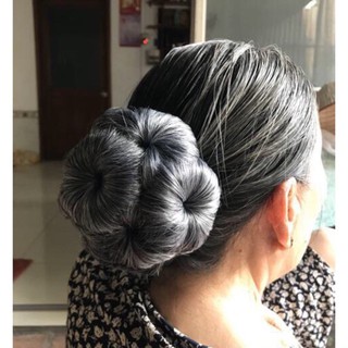 Tóc giả trung niên ❤ FREESHIP50k ❤ Búi hoa màu muối tiêu (ảnh thật)
