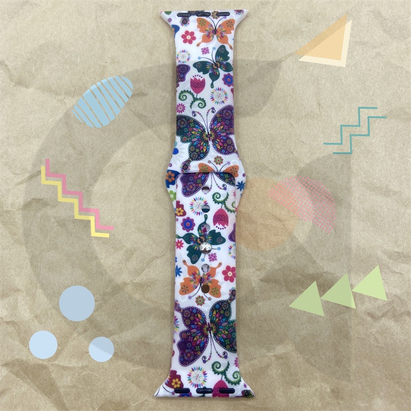 Dây Đồng Hồ Thông Minh Bằng Silicone In Hình Hoa &amp; Bướm Cho iWatch 7 / 6 / 5 / 4 / 3 / 2 / 1 / SE 38 / 40 / 41 / 42 / 44 / 45