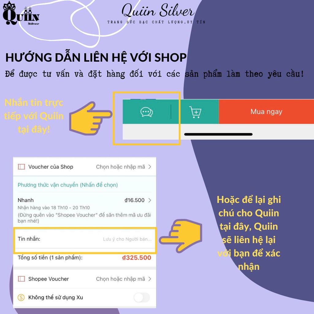 Dây chuyền/Vòng cổ bạc ta, bạc S925 Quiin - Mặt hình túi xách dành cho nữ 0188D