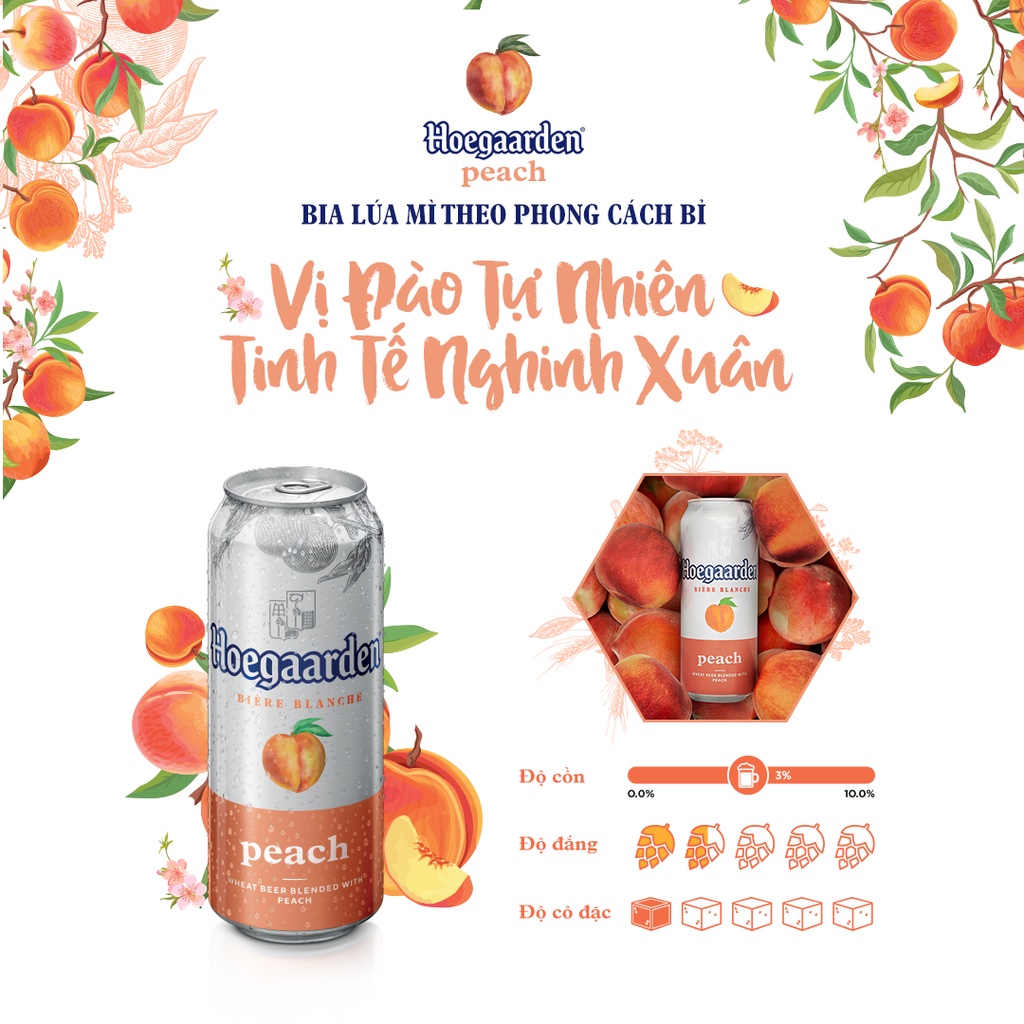 Bia Bỉ Hoegaarden Peach Thùng 12 Lon (500ml/Lon) Chính Hiệu - Hương Vị Đào