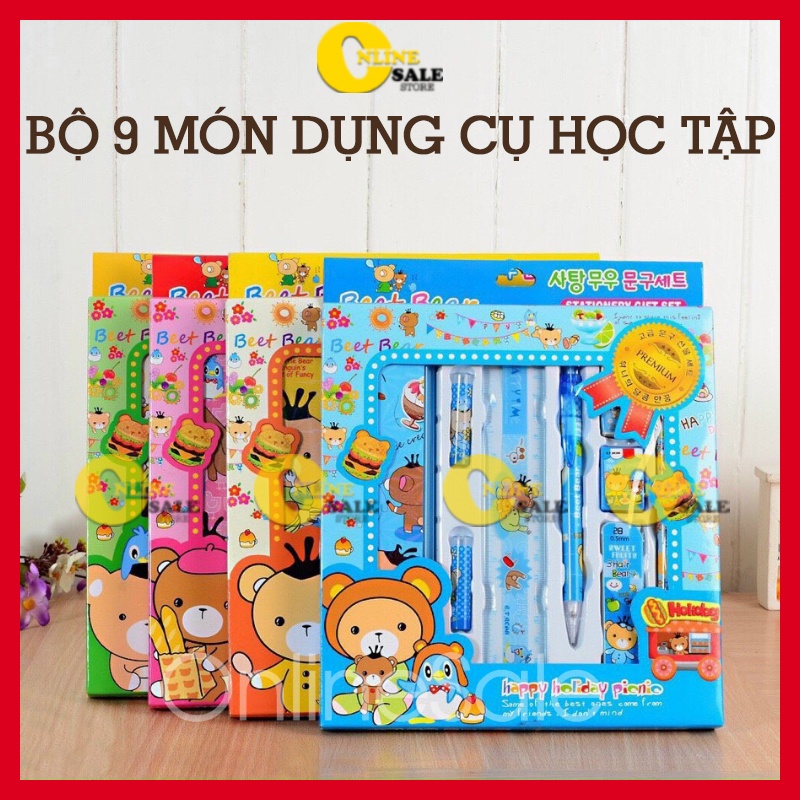 ☘️Bộ 9 Món☘️ Đồ dùng dụng cụ học tập cần thiết dành cho bé học sinh tiểu học phối họa tiết hoạt hình cute dễ thương