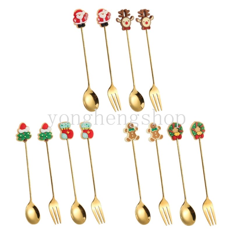 Muỗng Cà Phê / Ăn Kem / Muỗng / Nĩa Bằng Thép Không Gỉ Trang Trí Giáng Sinh