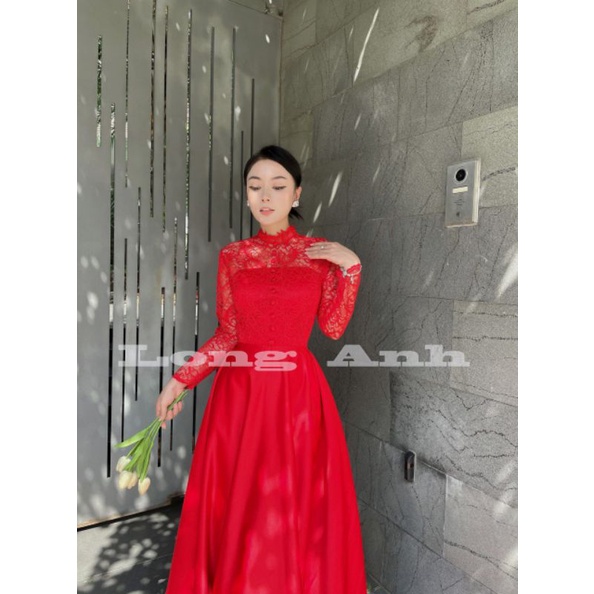 Váy Cưới Đi Bàn Tay Dài Chất Liệu Taftar Mềm Phối Ren Hoạ Tiết Ngẫu Nhiên Size S M L Xl Và May Theo Số Đo Riêng